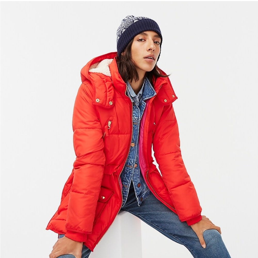 J Crew Signature Puffer Coat in Red/Orange, size XS